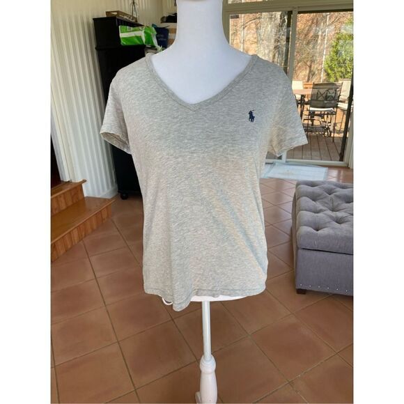 Polo Ralph Lauren, V-neck, fitted T-shirt, women’s medium, gray with navy horse - Picture 4 of 4